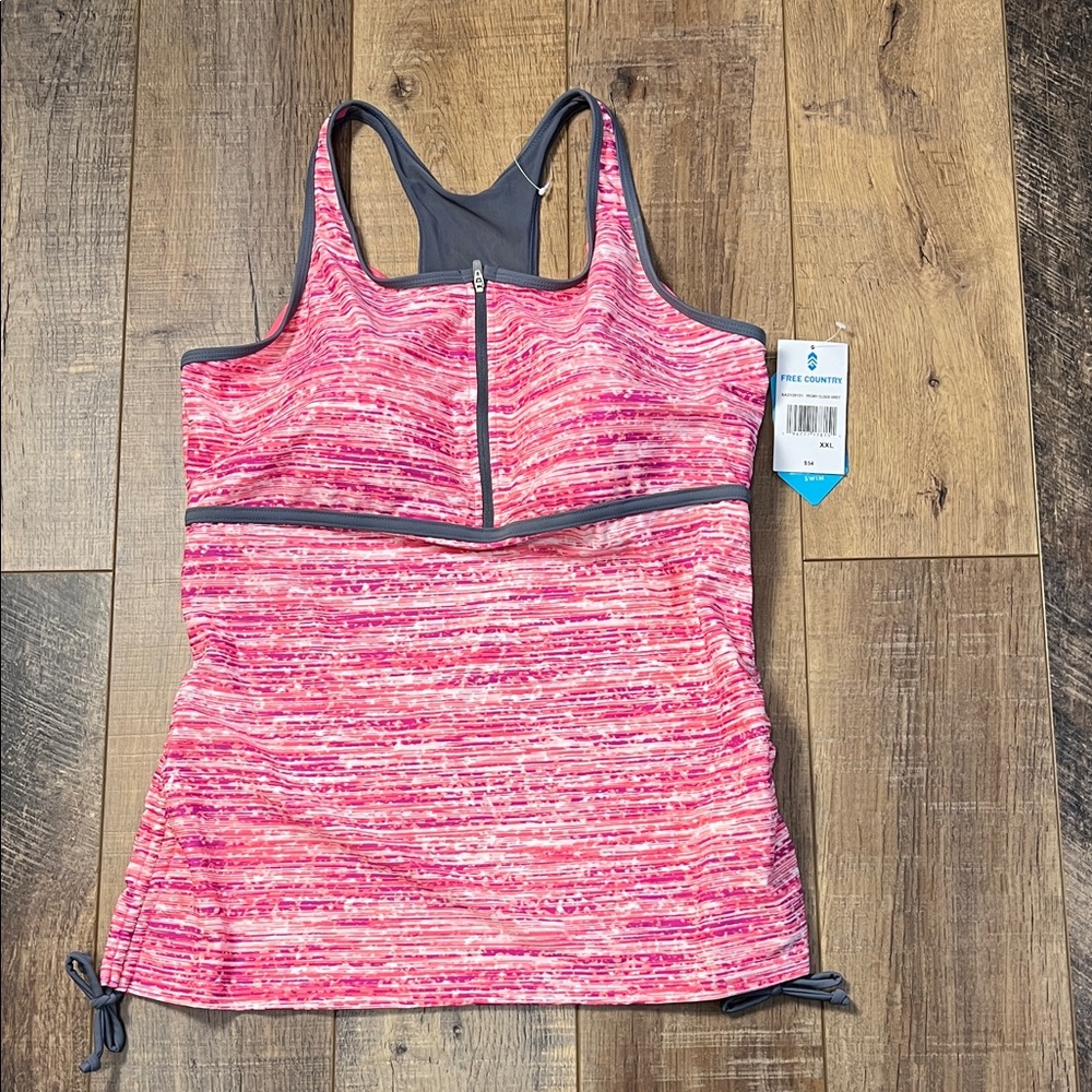 Free Country Peony Cloud Gray Women's Swim Top w/UPF Protection Size XXL NWT